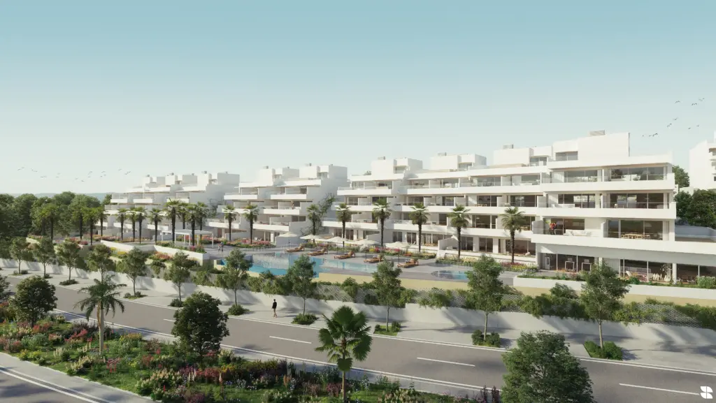 Fachada de la promoción residencial de 61 viviendas ISEA Estepona que Añil va a construir en Málaga